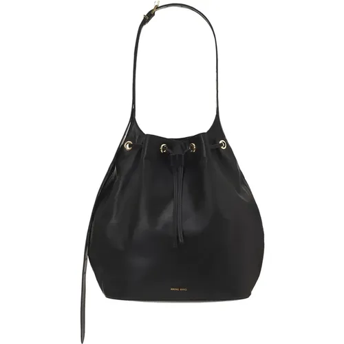 Minimalistische Schwarze Leder Bucket Tasche - Anine Bing - Modalova