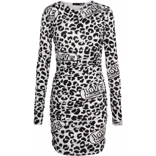 Red Leopard Print Viscose Dress , female, Sizes: S, XS - Love Moschino - Modalova