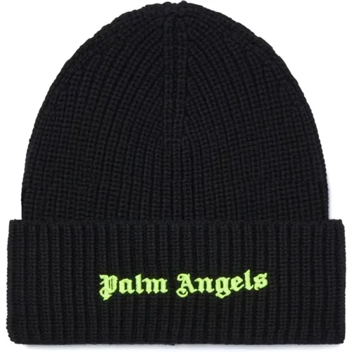 Schwarze Bestickte Logo Strickmütze , Herren, Größe: ONE Size - Palm Angels - Modalova