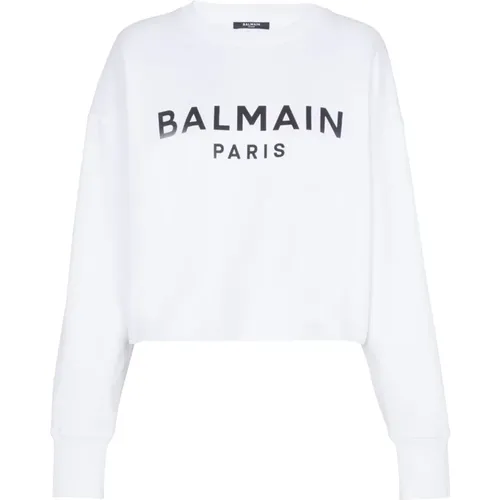 Printed Cropped Sweatshirt , female, Sizes: M - Balmain - Modalova