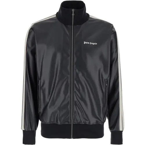 Schwarze Leder-Effekt-Track-Jacke,Schwarze Leder-Effekt Trainingsjacke - Palm Angels - Modalova