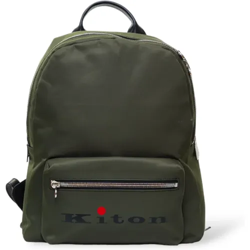 Embroidered Canvas Backpack with Front Pocket , unisex, Sizes: ONE SIZE - Kiton - Modalova