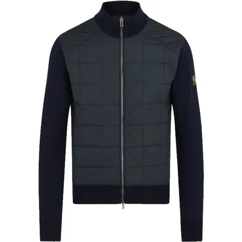 Washed Navy Zip Cardigan with Quilted Panels , male, Sizes: 2XL - Belstaff - Modalova