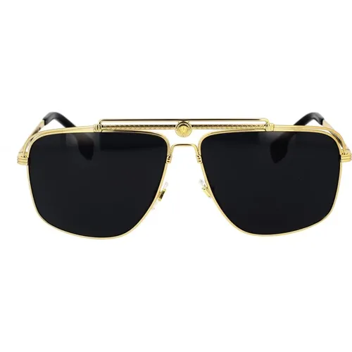 Gold Rectangular Sunglasses Ve2242 , unisex, Sizes: 61 MM - Versace - Modalova