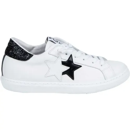 Weiße und schwarze Pailletten-Sneaker , Damen, Größe: 36 EU - 2Star - Modalova