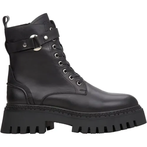 Schwarze Damen Stiefeletten aus echtem Leder mit dekorativem Riemen Er00114051 , Damen, Größe: 37 EU - Estro - Modalova