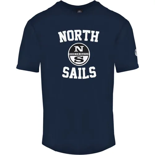 Blaues Crewneck T-Shirt mit Frontdruck - North Sails - Modalova