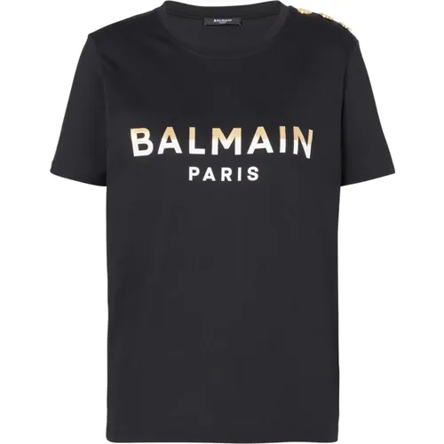 Paris T-Shirt mit Knöpfen , Damen, Größe: M - Balmain - Modalova