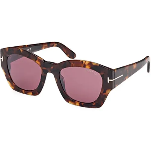 Stilvolle Rote Havana Sonnenbrille , Damen, Größe: 52 MM - Tom Ford - Modalova