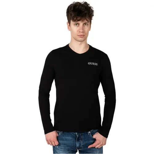 V-Ausschnitt Langarmshirt , Herren, Größe: S - Guess - Modalova