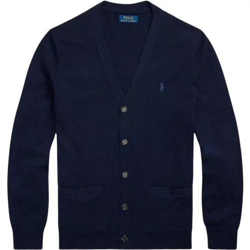 Slim-Fit Waschbarer Woll-Cardigan , Herren, Größe: M - Polo Ralph Lauren - Modalova