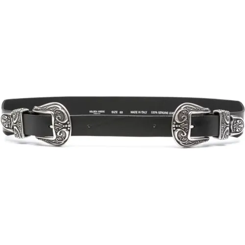 Double Buckle Washed Leather Belt , female, Sizes: 80 CM, 75 CM, 85 CM - Golden Goose - Modalova