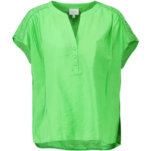Grünes Top mit V-Ausschnitt und Plissierten Details , Damen, Größe: M - Dante 6 - Modalova
