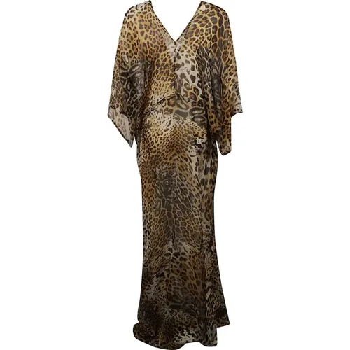 Leopard Print Silk Chiffon Jacket , female, Sizes: L, XL, 2XL - Roberto Cavalli - Modalova