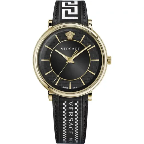 Herren V-Circle Leder Armbanduhr - Versace - Modalova