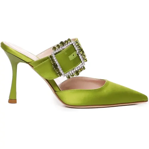 Satin Pointed Sandals with Decorative Buckle , female, Sizes: 2 UK, 3 UK, 5 UK - Giuliano Galiano - Modalova