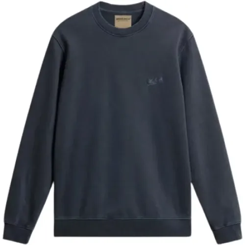 Blaue Crewneck Pullover Melton Stil , Herren, Größe: 2XL - Woolrich - Modalova