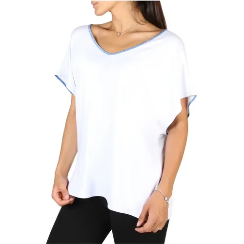 Damen T-Shirt mit Logo und weitem Ausschnitt , Damen, Größe: 2XS - Emporio Armani EA7 - Modalova