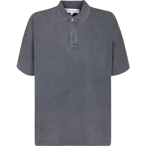 Grey Cotton Polo Shirt Embroidered Logo , male, Sizes: L, S, M - JW Anderson - Modalova