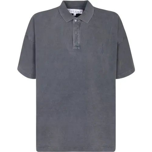 Grey Cotton Polo Shirt Embroidered Logo , male, Sizes: L, S, M, XL - JW Anderson - Modalova