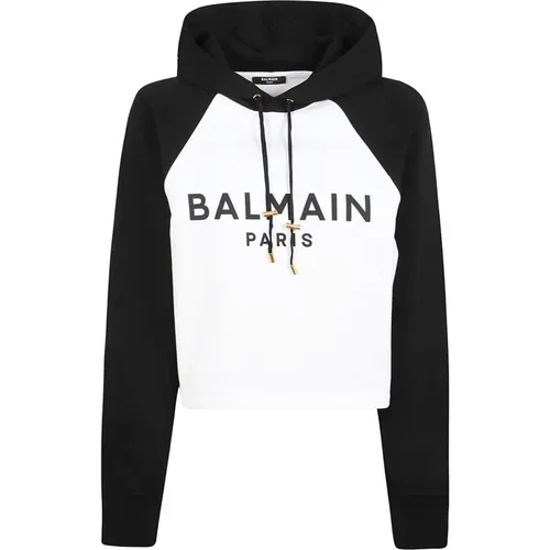 Stylischer Raglan Cropped Hoodie , Damen, Größe: L - Balmain - Modalova