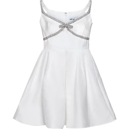 Weiße Texturierte Kleid mit Diamanté Details - Self Portrait - Modalova