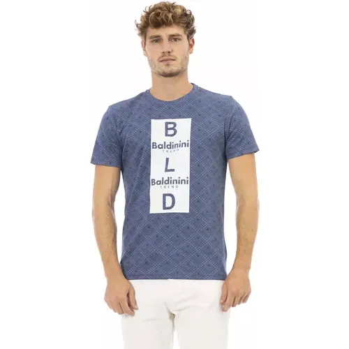 Blaues Trend T-Shirt mit Frontdruck , Herren, Größe: M - Baldinini - Modalova