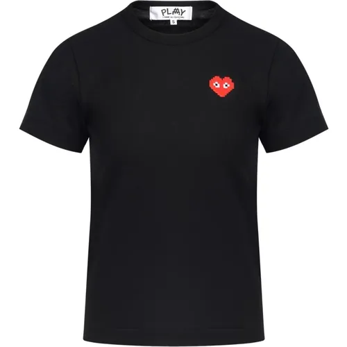 Schwarzes Herz-Patch Baumwoll-T-Shirt , Damen, Größe: L - Comme des Garçons Play - Modalova