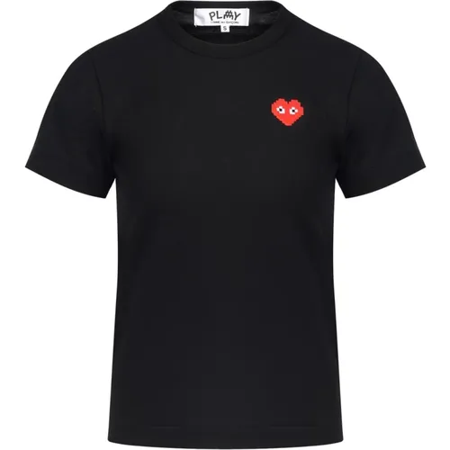 Schwarzes Herz-Patch Baumwoll-T-Shirt , Damen, Größe: S - Comme des Garçons Play - Modalova