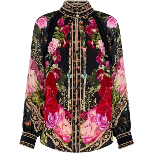 Romantic Silk Button Up Shirt with Crystal Embellishments , female, Sizes: M, XL, S, XS - Camilla - Modalova