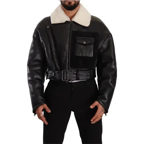 Shearling Biker Jacket , male, Sizes: M - Dolce & Gabbana - Modalova