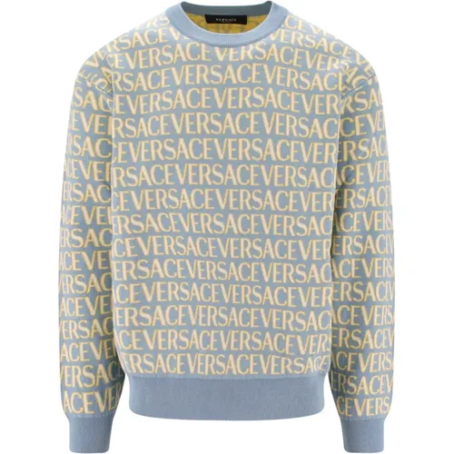 Logo Design Cotton Crew-Neck Sweatshirt , male, Sizes: XL - Versace - Modalova