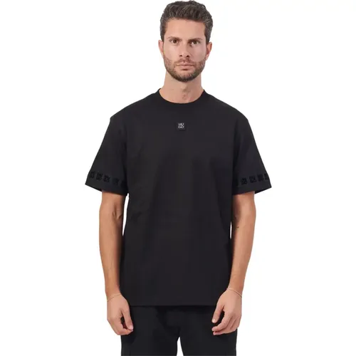 Schwarzes Baumwoll-Rundhals-Logo-T-Shirt , Herren, Größe: L - Hugo Boss - Modalova