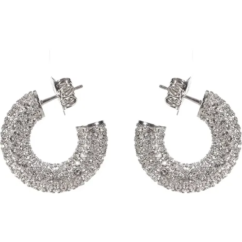 Mini Hoop Earrings Silver White Crystals , female, Sizes: ONE SIZE - Amina Muaddi - Modalova