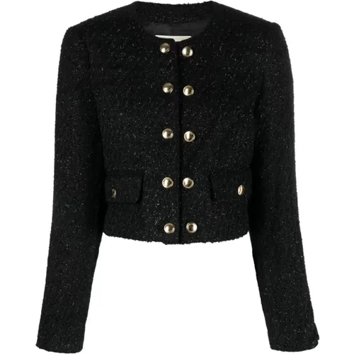 Elegante schwarze Tweedjacke mit Gold- und Glitzerdetails , Damen, Größe: L - Michael Kors - Modalova