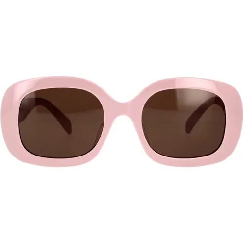 Geometrische Sonnenbrille aus rosa Acetat mit braunen organischen Gläsern - Celine - Modalova