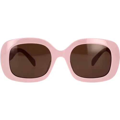 Geometrische Sonnenbrille aus rosa Acetat mit braunen organischen Gläsern - CELINE - Modalova