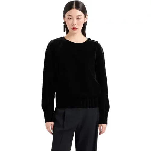 Chenille Knopf Schulterpullover , Damen, Größe: M - Emporio Armani - Modalova