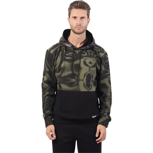 Grüner Hoodie mit Reißverschlusstaschen , Herren, Größe: XL - Emporio Armani EA7 - Modalova