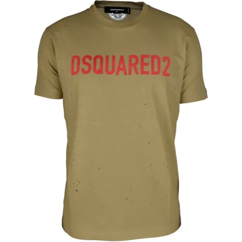 Baumwoll T-Shirt mit Roter Logo-Aufschrift , Herren, Größe: 2XL - Dsquared2 - Modalova