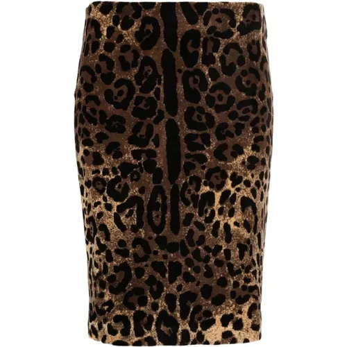 Leopard-Print Pencil Skirt , female, Sizes: S - Dolce & Gabbana - Modalova