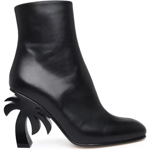 Schwarze Lederknöchelstiefel mit Palm Tree Absatz , Damen, Größe: 36 EU - Palm Angels - Modalova