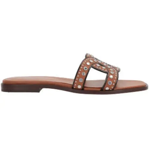 Leather Slide Sandals with Silver Studs , female, Sizes: 8 UK, 7 UK, 5 UK, 3 UK, 4 UK - TOD'S - Modalova