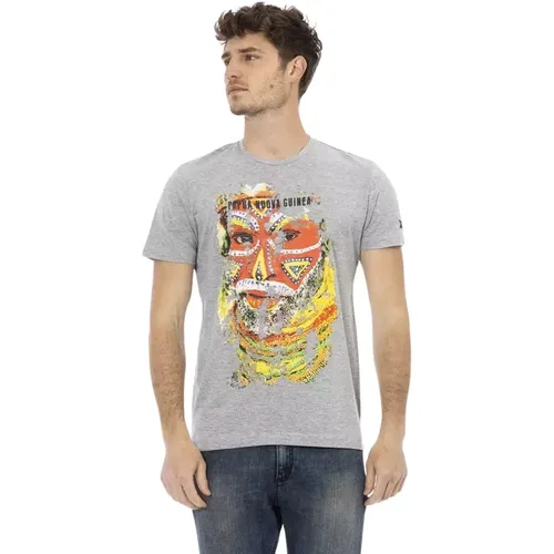Graues Baumwoll-T-Shirt mit Frontdruck , Herren, Größe: 3XL - Trussardi - Modalova