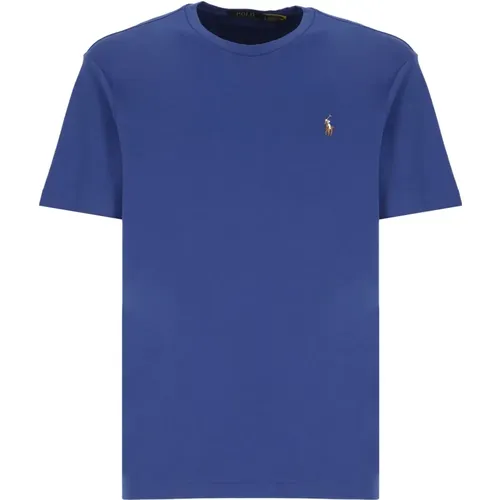 Blaues Baumwoll-Crew-Neck T-Shirt , Herren, Größe: S - Ralph Lauren - Modalova