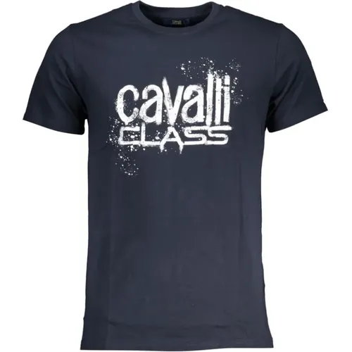 Blau Baumwolle Bedruckt Logo T-Shirt , Herren, Größe: L - Cavalli Class - Modalova