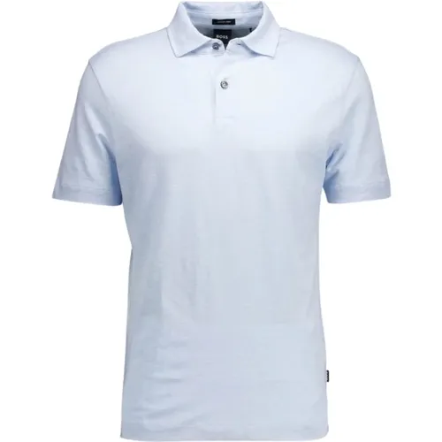Stilvolles Blaues Leinen-Baumwoll Polo Shirt , Herren, Größe: 2XL - Boss Black - Modalova