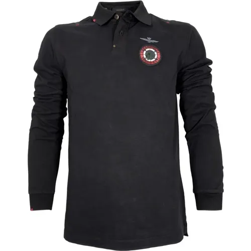 Langarm Military Style Polo Schwarz , Herren, Größe: 3XL - aeronautica militare - Modalova