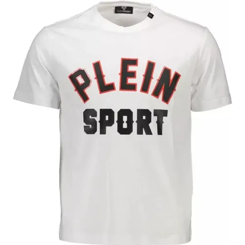 Weißes Baumwoll-T-Shirt mit Kontrastdetails , Herren, Größe: 2XL - Plein Sport - Modalova