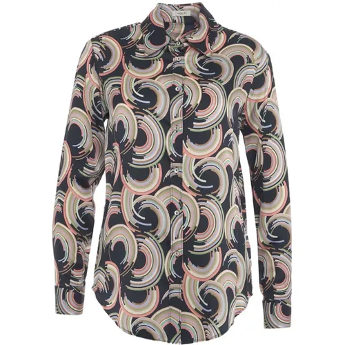 Blaues Retro-Print-Shirt , Damen, Größe: L - Himon's - Modalova